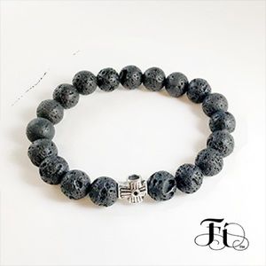 Men’s Cross & Volcanic Rock Bracelet
